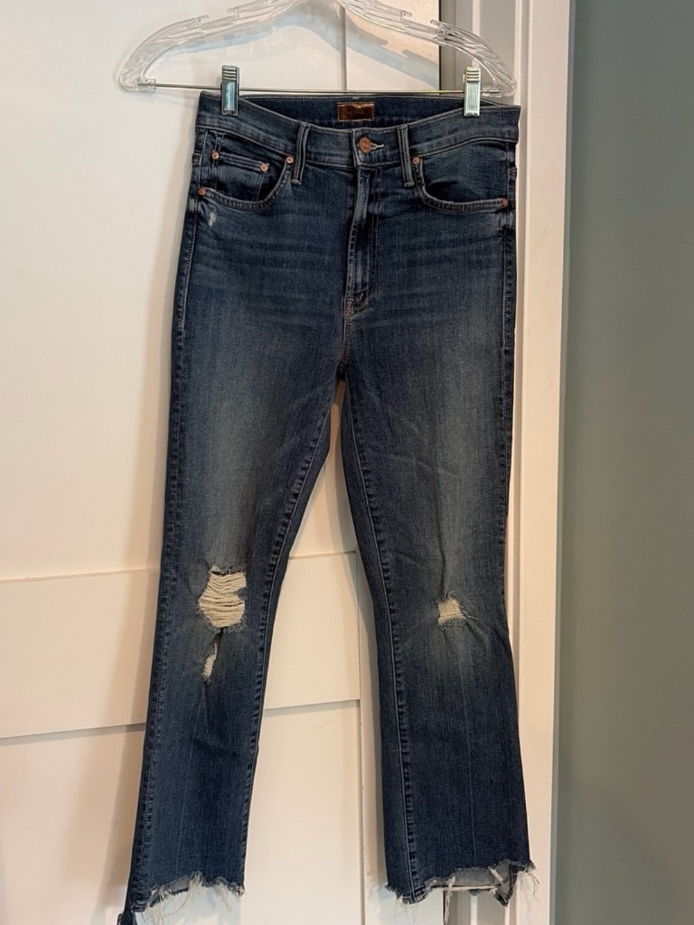 MOTHER Dark Blue Distressed Ankle Crop Jeans